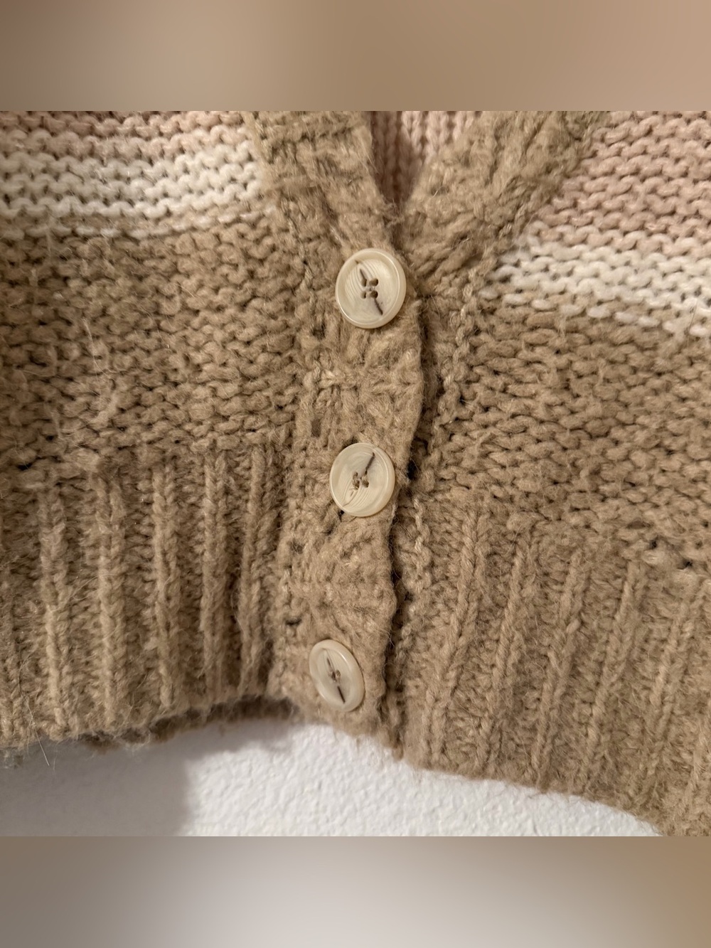 Free People Size XS Tan Cream Baby Pink Knit Striped Oversized Cardigan Sweater - Picture 7 of 10